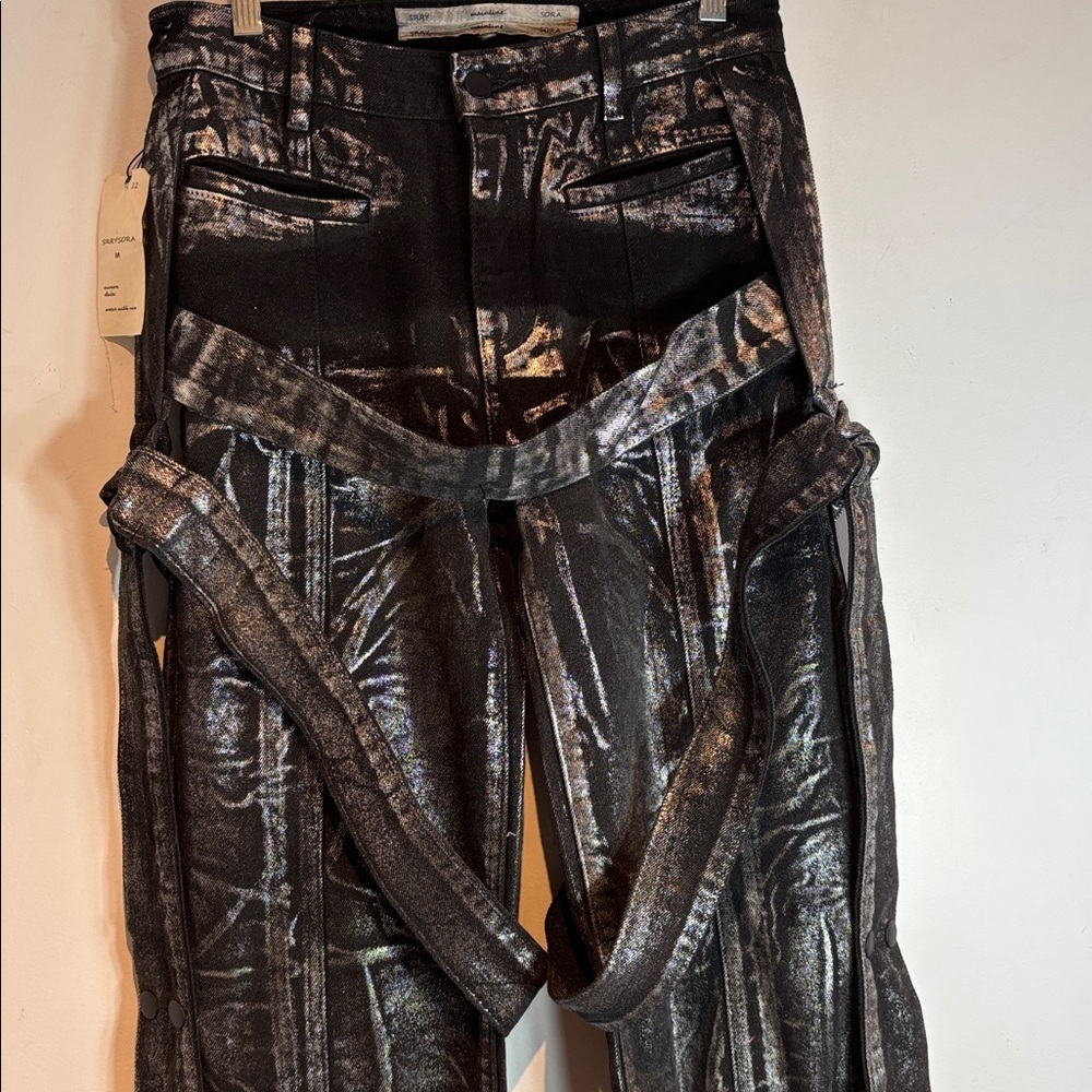 SRRY SORA Mainline Bondage Jeans  Black Silver Coated Denim Luxury Avant Gard 28 - Picture 13 of 14